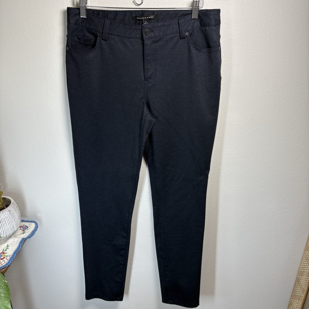 Andrew Marc Womens 10 Dark Blue Herringbone Ponte Stretch Pants